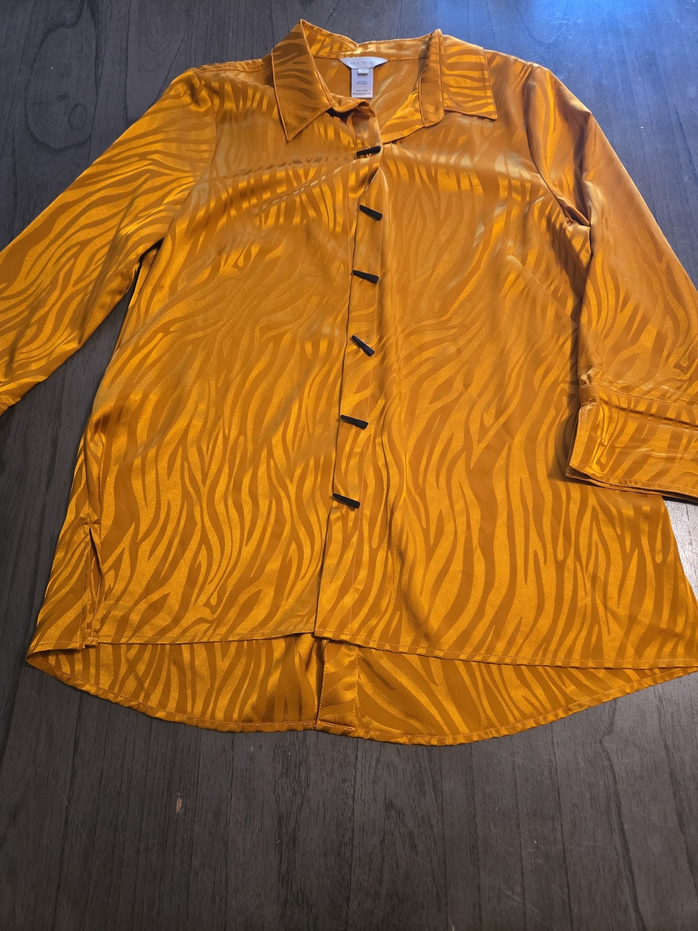 Multiples Golden Zebra-Print Button Front Blouse - Picture 2 of 6